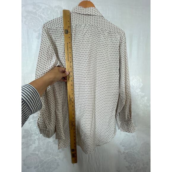 Vintage Double Red Horse Button Up 15 1/2 Cream Red Print 100% Pure Silk - Picture 9 of 9